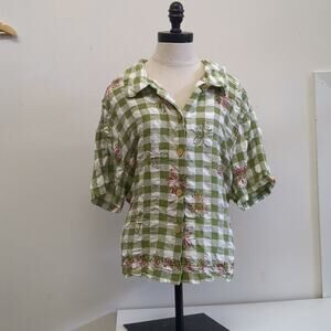 En Focus Studio Green Checkered‎ floral Top size 24